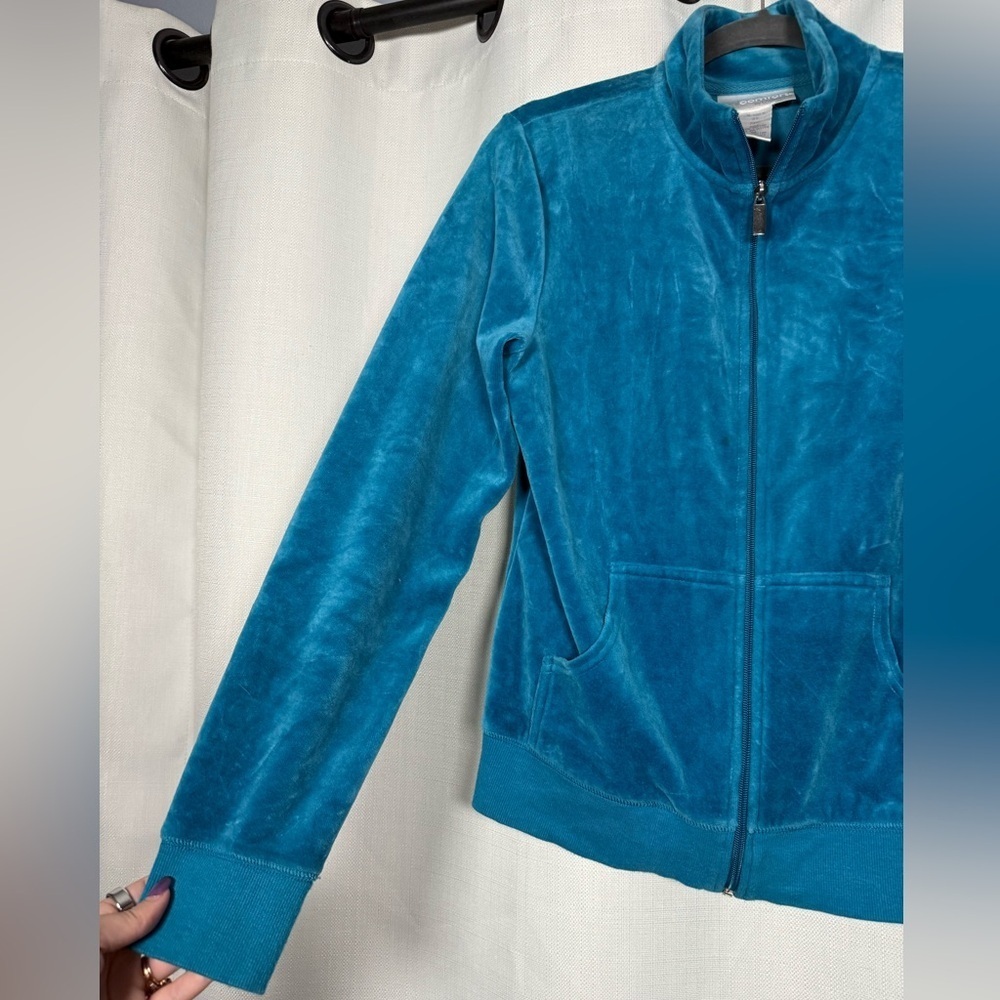Real Comfort by Chadwicks Teal Blue Velour Zip Up Jacket Small - Picture 4 of 6